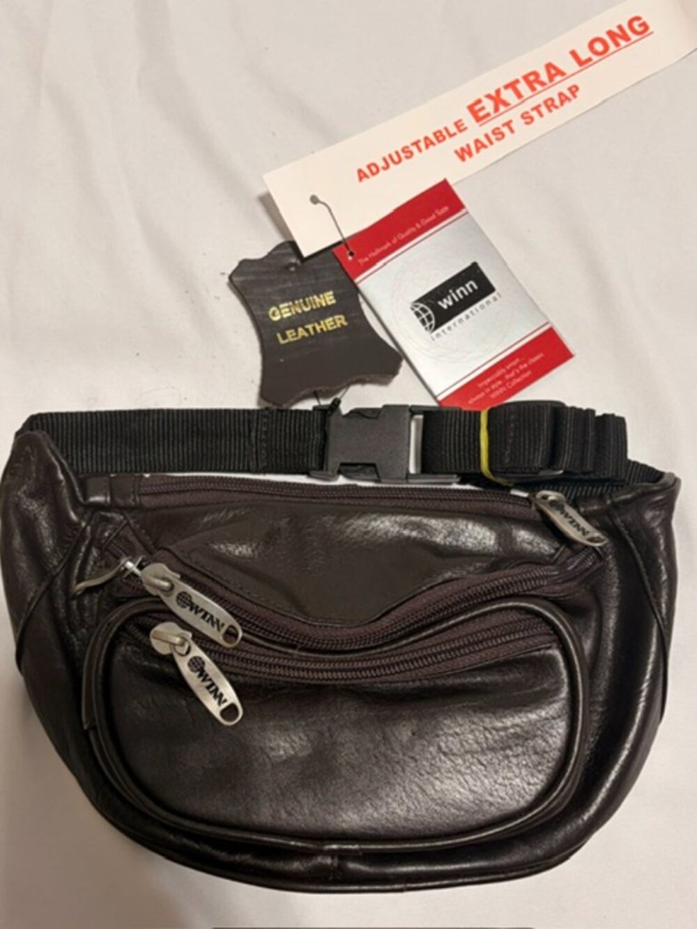 Winn International Brown Genuine Leather Fanny Pack Waist Bag #6416